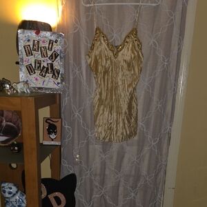 Bisou Bisou Beige Satin Cami W/Embroidery And Bead Work